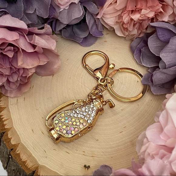 Silver & Iridescent Crystal Golf Bag Keychain Charm - Picture 9 of 16